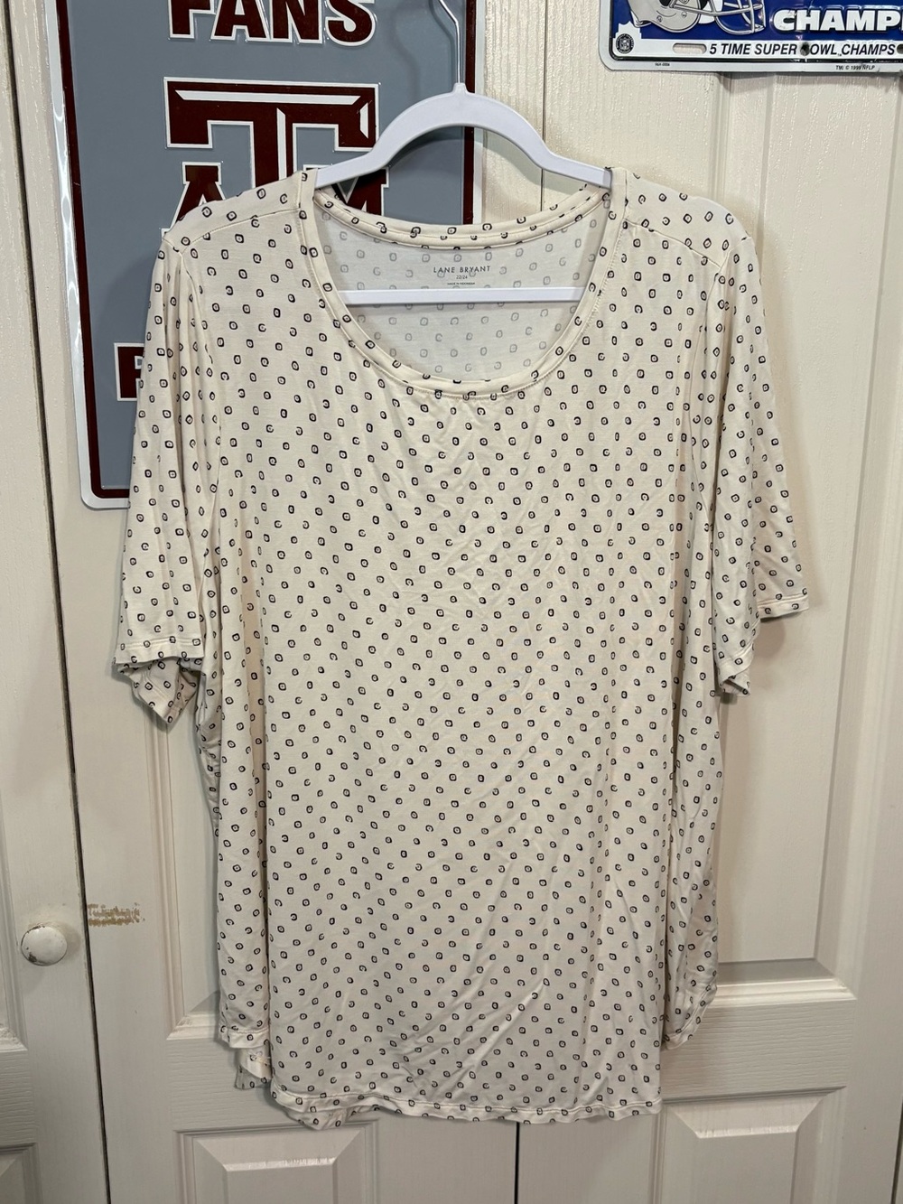 Lane Bryant Cream Tee with Navy Dot Print